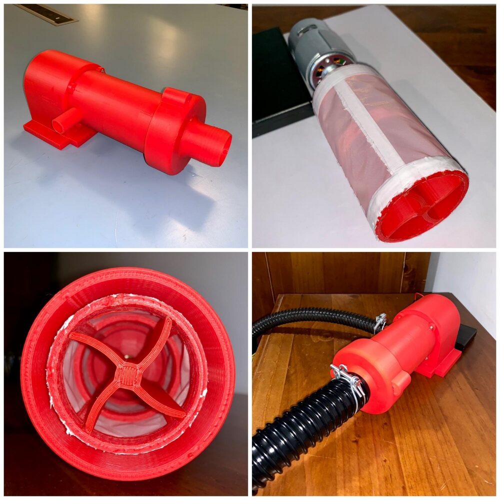 3D-printed red prototype of the Oyster microfibre filter